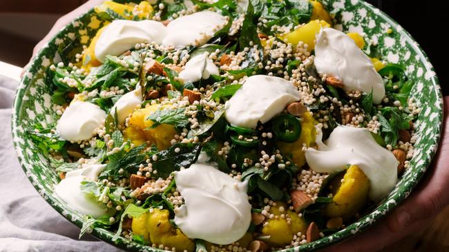 Adelaide chef Emma McCaskill's Golden roasted cauliflower and quinoa salad with yoghurt and herbs.