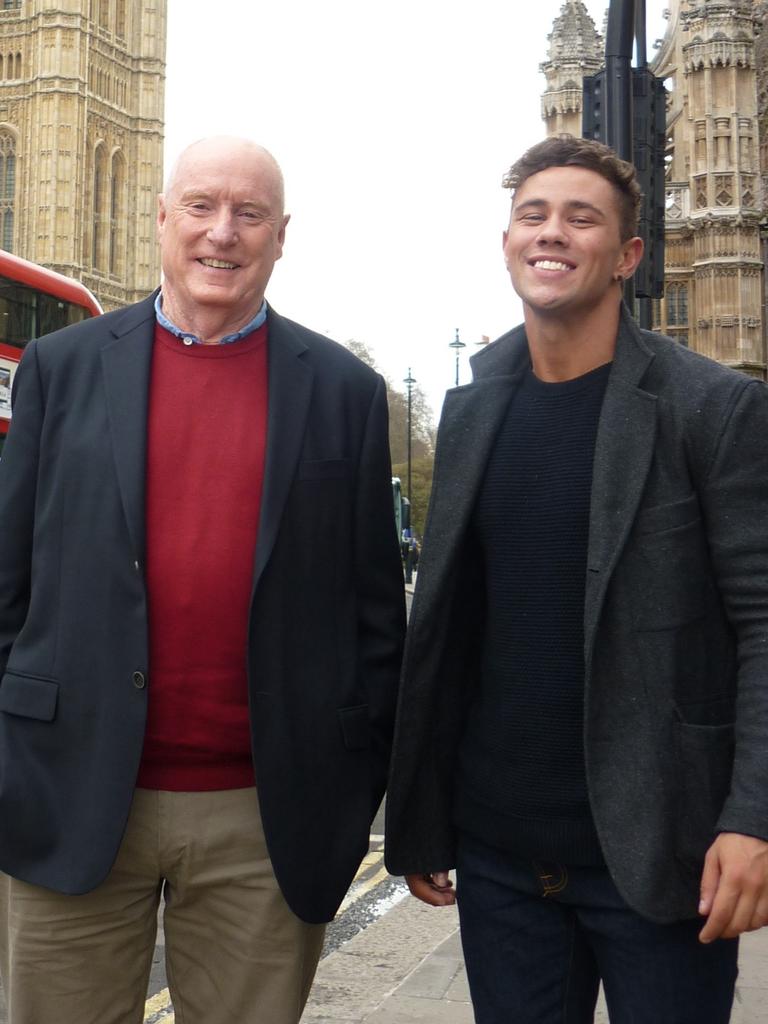 Home and Away veteran Ray Meagher (left) and Pledger (right) pictured promoting the show in London. Picture: Seven