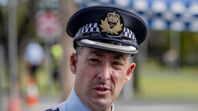 Superintendent Rhys Wildman talking to the media. Picture: Jerad Williams