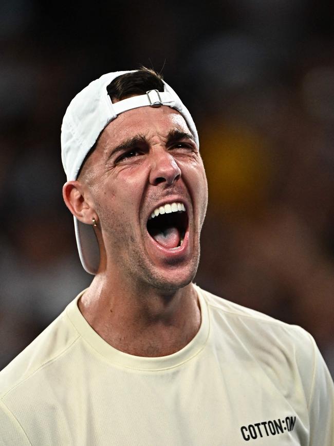 Kokkinakis won after more than four hours on John Cain Arena. Picture: Lillian Suwanrumpha / AFP