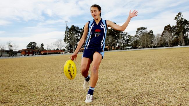 Brenna during a kick around at her home field, Dukes Oval, at Emu Plains. Picture: Peter Kelly