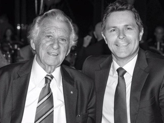 The late former prime minister Bob Hawke with Blaxland MP Jason Clare.