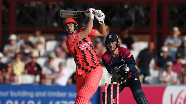 Tim David launches for Lancashire Lightning.