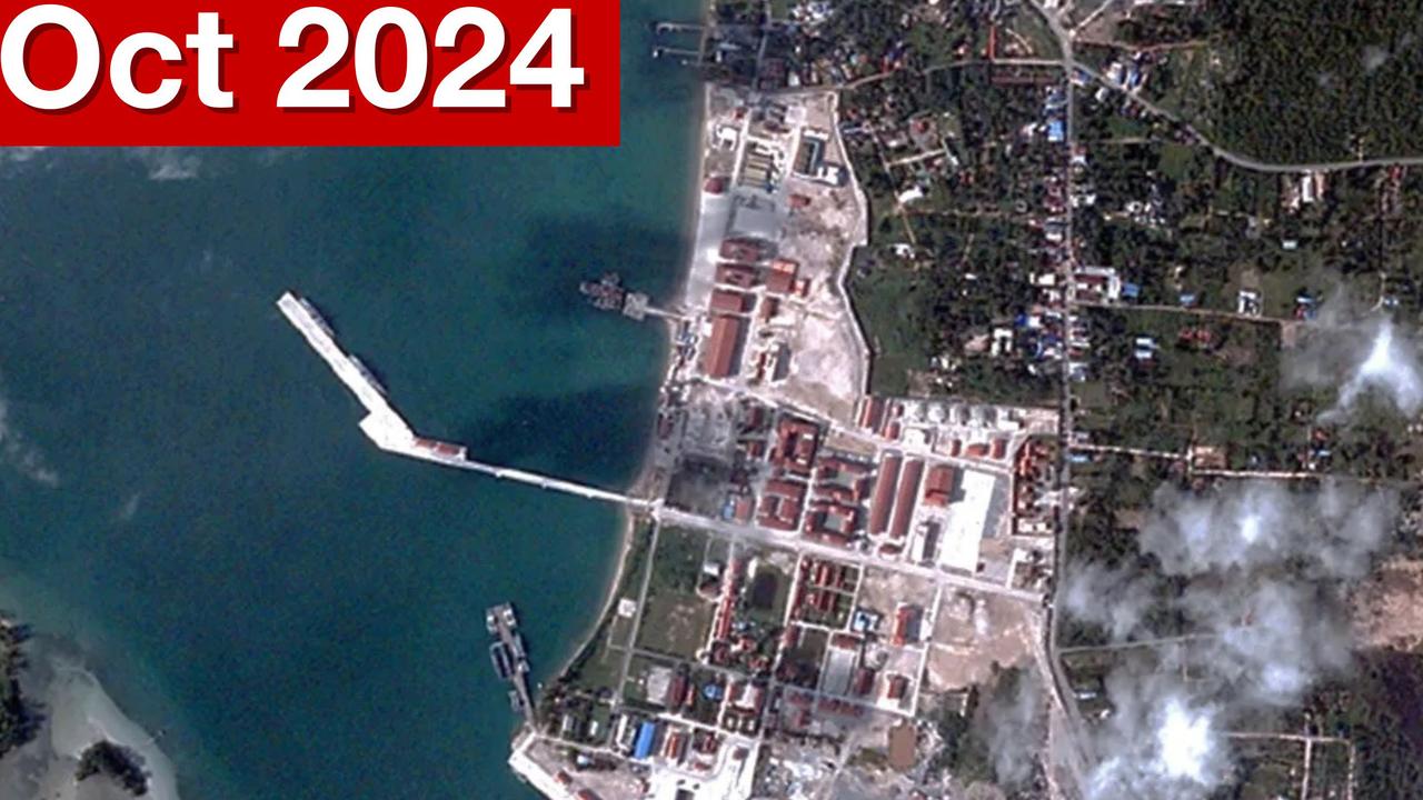 Satellite images show a pier being built at Cambodian Ream navy base. Picture: Blacksky