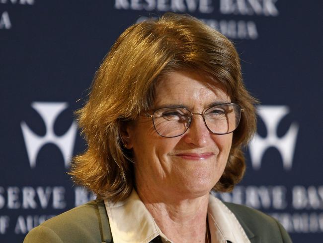 SYDNEY, AUSTRALIA - NewsWire Photos SEPTEMBER 24 , 2024:   Reserve Bank Governor Michele Bullock holding a press conference discussing the Reserve Bank Board's monetary policy decision. Rates will remain the same for now until inflation drops further. Picture: NewsWire / John Appleyard