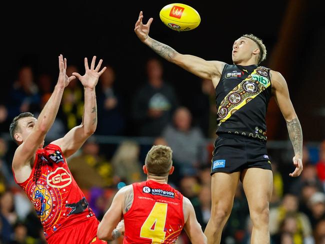 Soaring Shai Bolton was sublime for the Tigers. Picture: AFL Photos/Getty Images