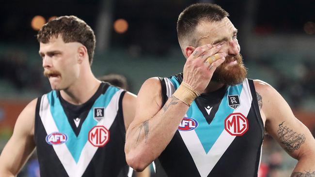 Dixon, pictured after last year’s preliminary final loss, will miss four to six weeks. Picture: Sarah Reed/AFL Photos