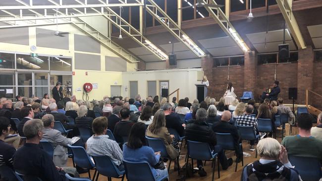 About 200 people attended a debate at Mona Vale Memorial Hall on Thursday, between two candidates for the October 19, NSW Pittwater by-election, Independent, Jacqui Scruby and Liberal, Georgia Ryburn. Picture: Jim O’Rourke