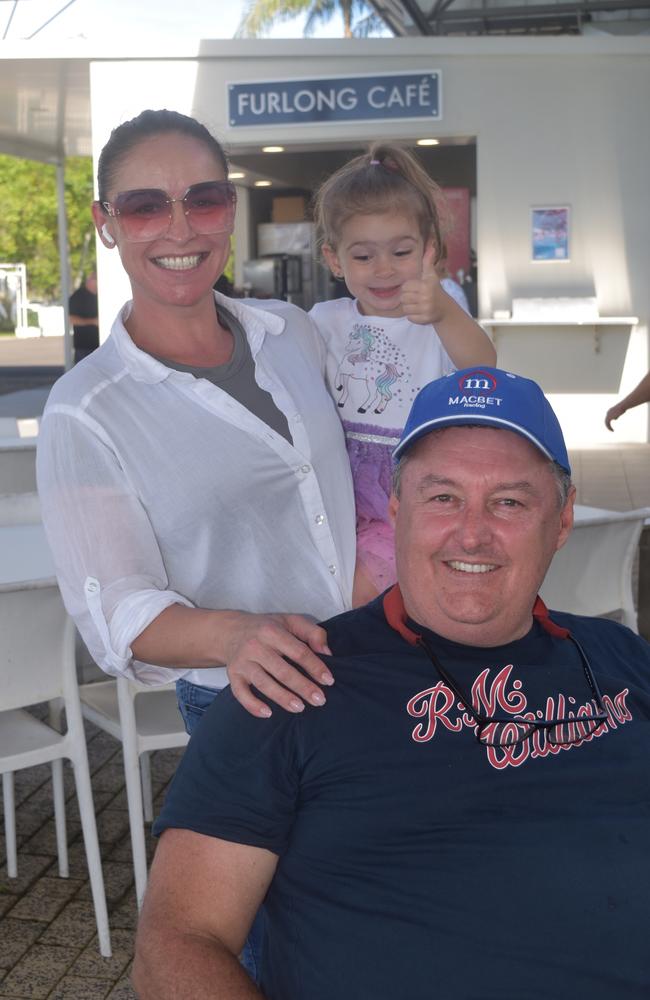 Jess McLeod and Elena with John McLeod at the Sunshine Coast Races on April 7, 2024.