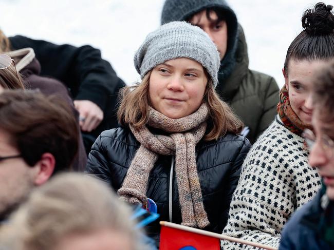 Climate activist Greta Thunberg with protesters in Norway. Picture: AFP