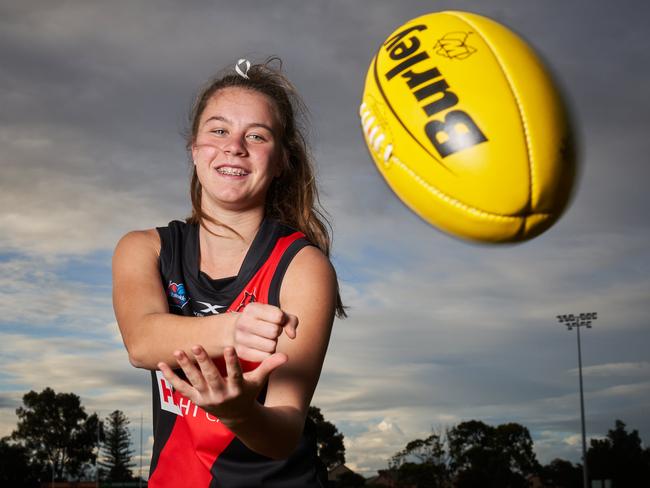 Footballer, Keeley Kustermann, 16 from West Adelaide Bloods in Richmond, ahead of the teamÃs first SANFLW preliminary final, Thursday, Aug. 13, 2020. Picture: MATT LOXTON