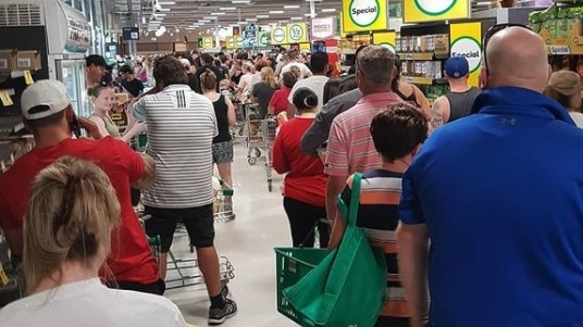 Shoppers flock to the Woolworths supermarket at the Harvest Lakes shopping centre in Perth on Sunday. Picture: Instagram