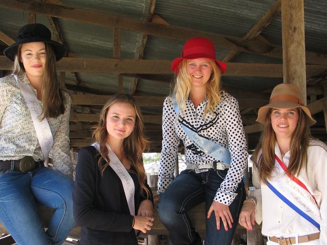 Junior Rural Ambassador entrants Sophie Hall, Vanessa McIntyre with winner Lucy Kinbacher and Miss Queensland Showgirl 2014 Sophie Hughes. Photo Erica Murree / Central &amp; North Burnett Times