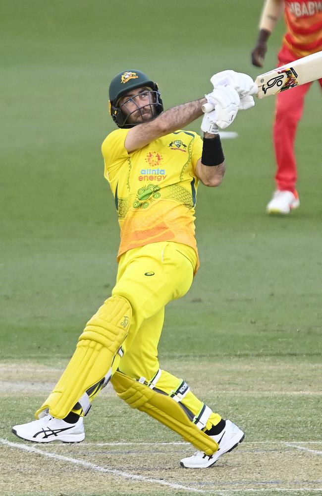 Glenn Maxwell of Australia bats during game one of the One Day International Series between Australia and Zimbabwe at Riverway Stadium on August 28, 2022 in Townsville, Australia. (Photo by Ian Hitchcock/Getty Images)