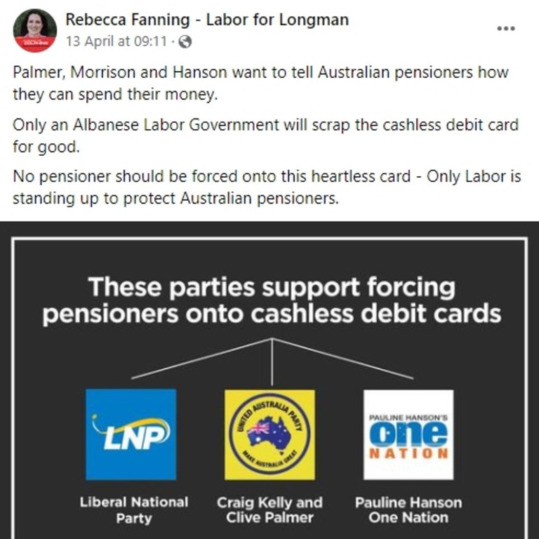 A social media post by Labor’s candidate for Longman Rebecca Fanning.