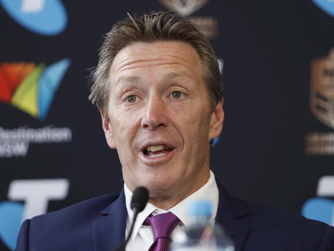 Storm coach Craig Bellamy during a press conference at Luna Park in Sydney on Thursday.