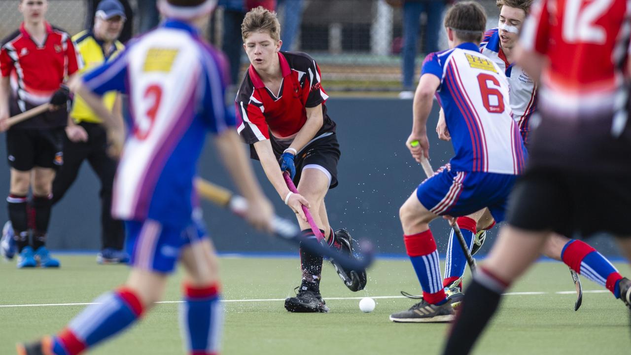 Matt Hawthorne of Past High against Rangeville in J1 boys grand final hockey at Clyde Park. Picture: Kevin Farmer