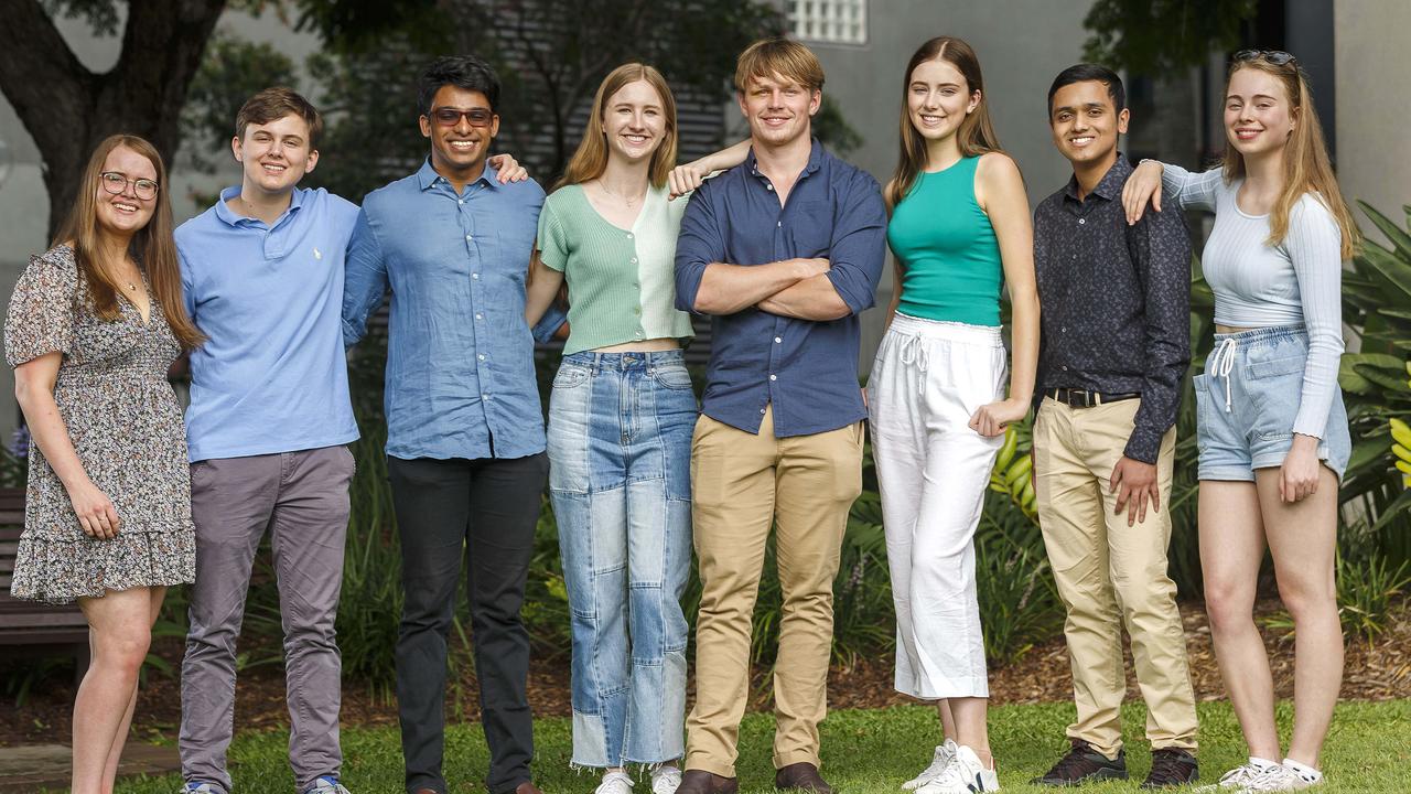 Annabelle Hazelton, Orlando Hunter, Thejana Udawattage, Samantha Atherton, Caine Day, Abigail King, Aditya Neurgaonkar and Claudia McPherson all received a perfect ATAR score. Image/Josh Woning