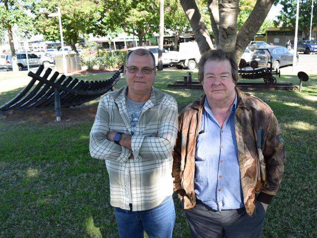 Kevin Nunn and Tony Gordon at Moranbah on July 12 as part of a fight for better working conditions for casual mine workers.