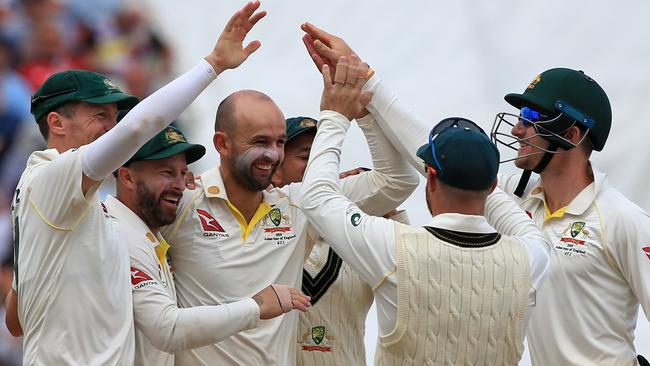 Nathan Lyon captured six wickets to wrap up the Test for Australia. Picture: Lindsey Parnaby/AFP