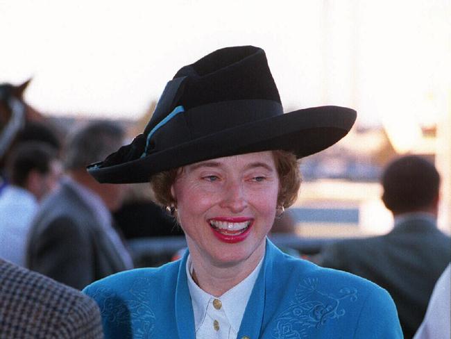 Racehorse trainer Gai Waterhouse celebrates her fourth winnerg for the day after Western Approaches won the last race at Rosehill in 1995.