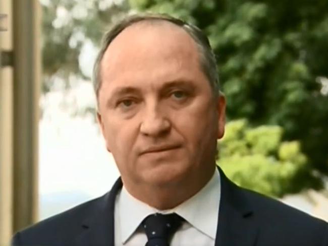 Barnaby Joyce makes a statement this morning regarding his relationship with former staffer Vikki Campion. Picture: Sky News