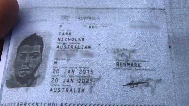 Nicholas Carr’s passport shows he hails from Renmark. Picture: Lukman S. Bintoro