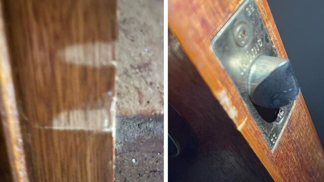 The Murray Parade home bore visible signs of a break in, with the front door which the alleged intruders “popped open” showing scrape marks in the timber.