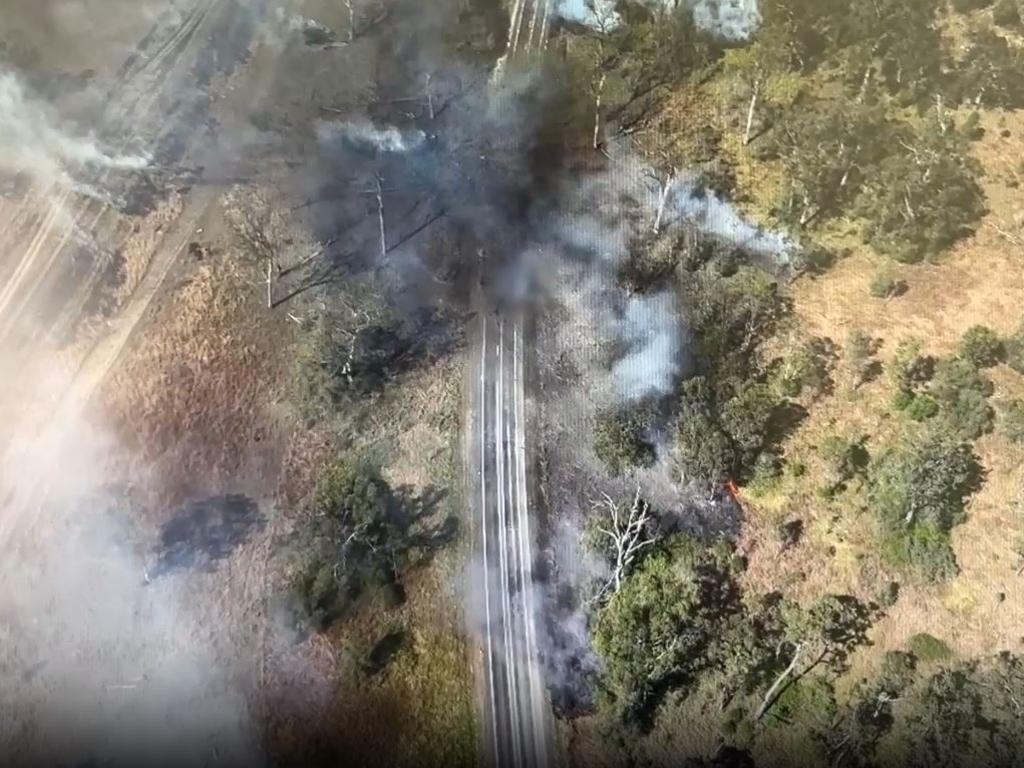 Aerial vision of the aftermath of the Bruce Highway crash. Picture: QPS