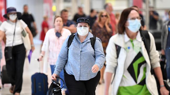 Passengers arrive at Brisbane airport last week. Picture: Dan Peled