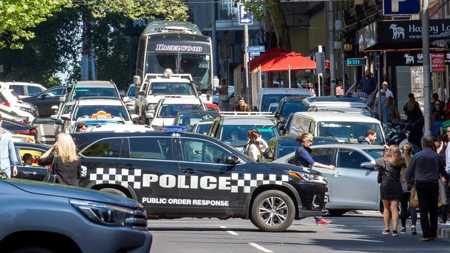 Police block off Exhibition St. Picture: Jay Town