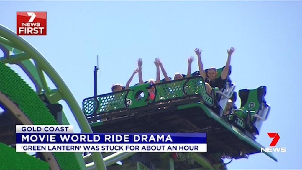 Green Lantern ride stuck at Movie World on Gold Coast