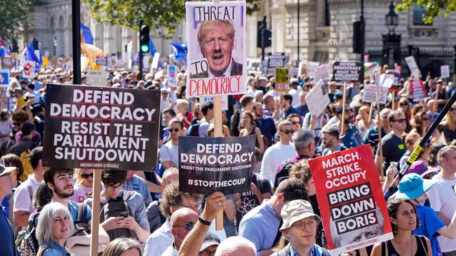 Thousands demonstrated across Britain at the weekend against Boris Johnson’s move to prorogue parliament. Picture: AFP.