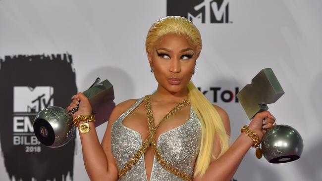 Nicki Minaj at the MTV Music Awards before retiring to focus on family. She claims to have been suspended from Twitter after questioning the Covid Vaccine. Picture: AFP