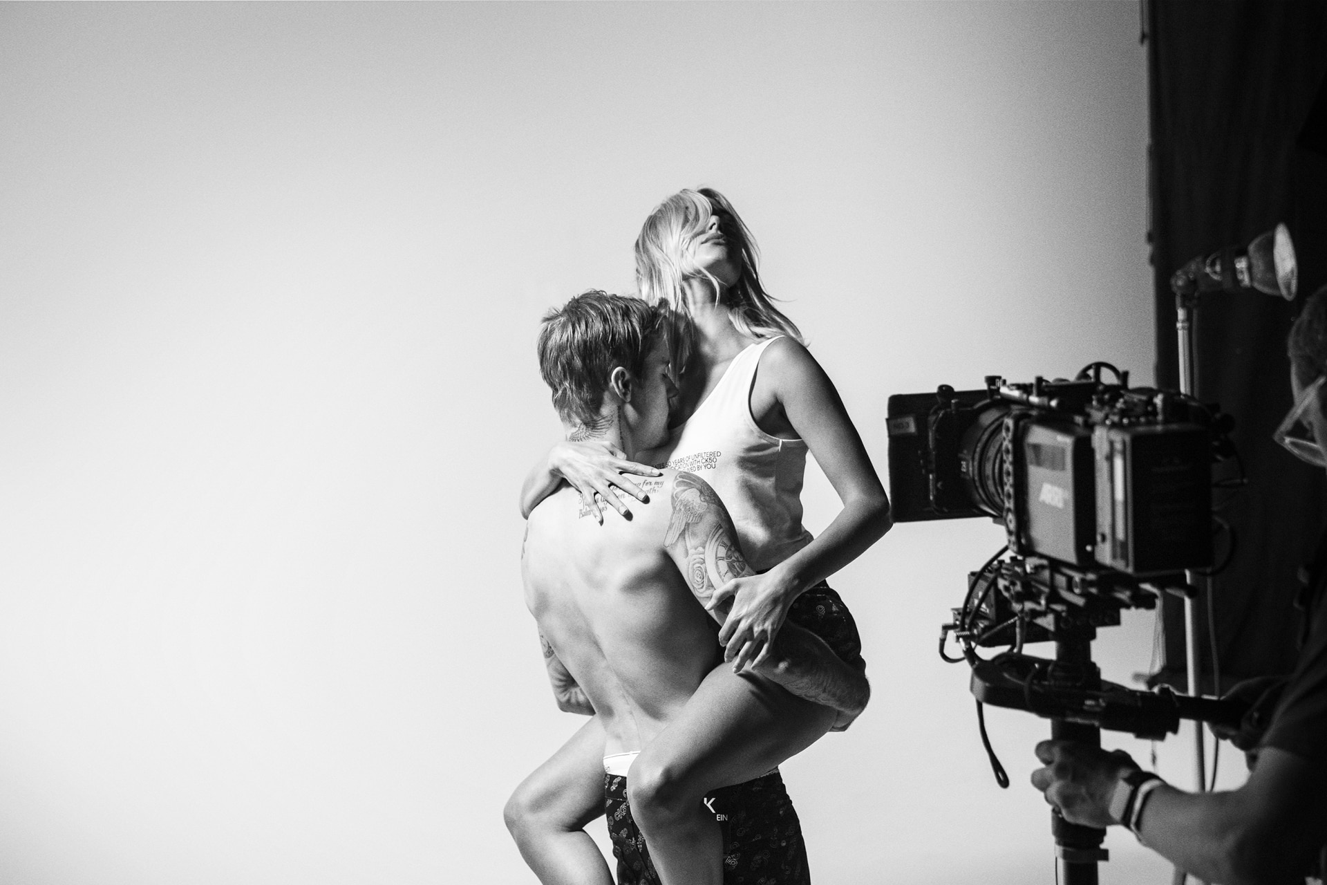 A rare, behind-the-scenes look at the couple's campaign appearance. Image credit: courtesy of Calvin Klein