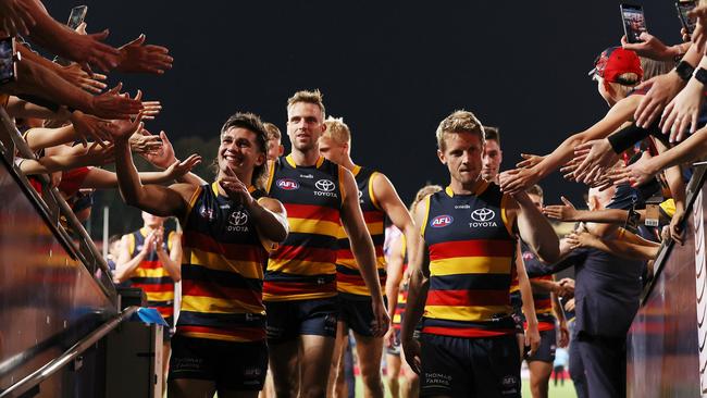 Adelaide players leave the field after their win. Picture: Getty Images