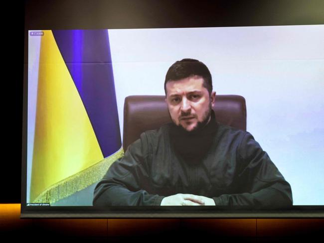 Ukrainian President Volodymyr Zelenskyy has spoken to many world leaders via videolink since the Russian invasion of Ukraine. Picture: AFP