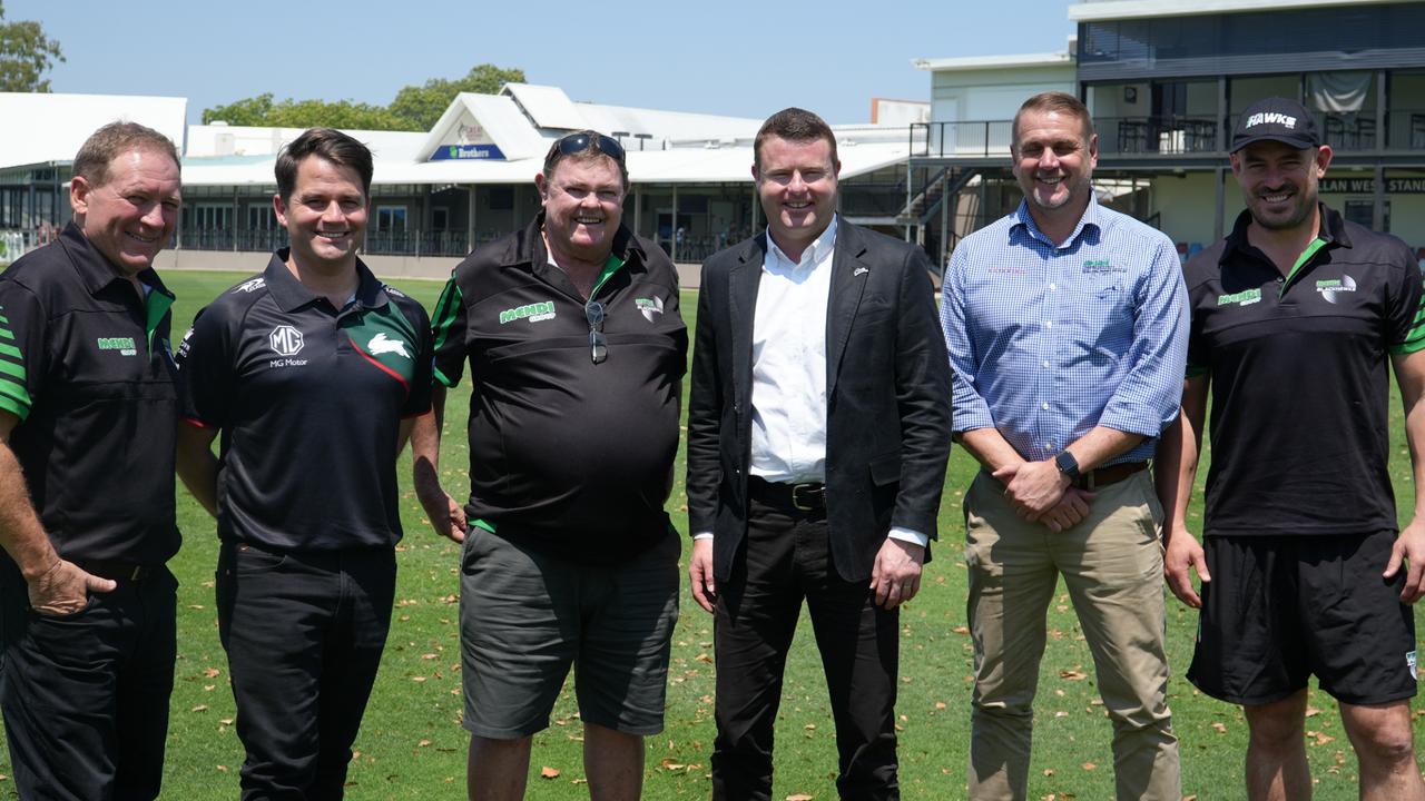 Townsville Blackhawks and South Sydney Rabbitohs officials Adrian Thompson, Brock Schaefer, Glenn Carroll, Blake Solly, Justin Wilkins and Terry Campese. Picture: Nathan Ferguson / Townsville Blackhawks