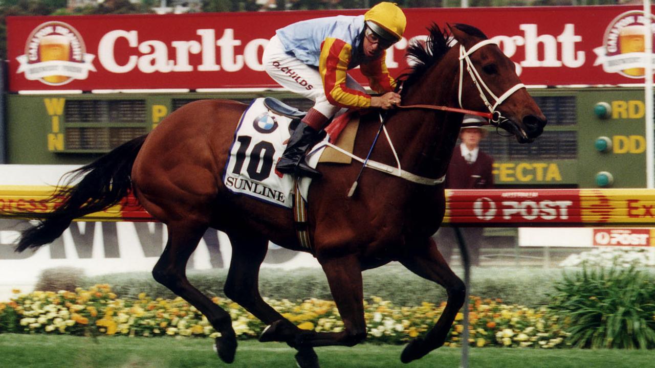 Horseracing - racehorse Sunline ridden by jockey Greg Childs winning Cox Plate race at Moonee Valley 28 Oct 2000. a/ct