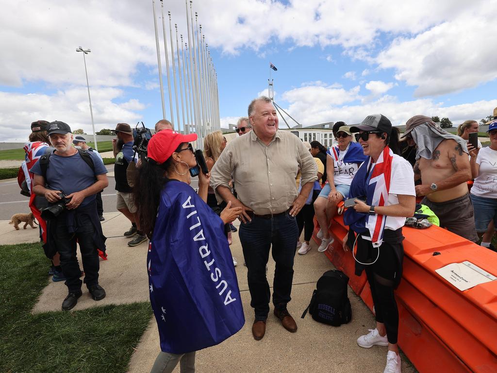 Controversial politician Craig Kelly mingled with demonstrators on Saturday. Mr Barr said those egging on the protesters should know better. Picture: NCA NewsWire/Gary Ramage