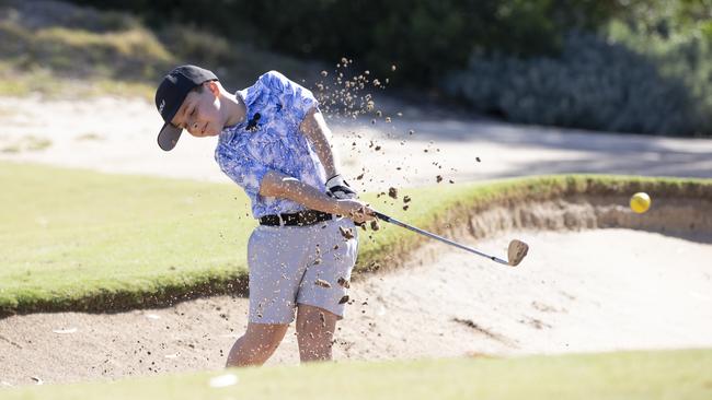 David Cooper hits out of bunker at Grange. Picture: Brett Hartwig