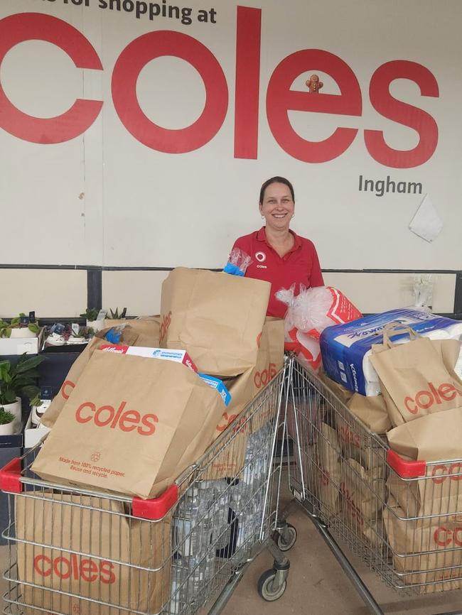 Coles Ingham duty manager Marcia Glindemann was collected by the SES to open the grocery store and provide food to the Ingham evacuation centre. Picture: Supplied