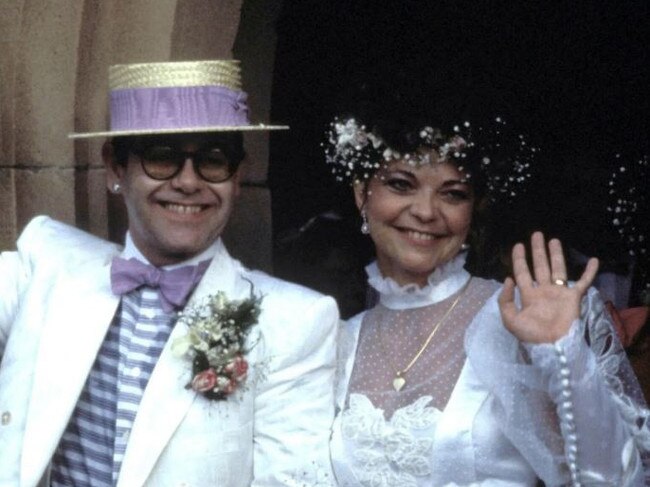 Elton John and Renata Blauel on their wedding day in Sydney in 1984. Picture: Getty Images