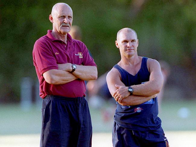 Former fitness coach Kelvin Giles with Allan Langer. Picture: Derek Moore