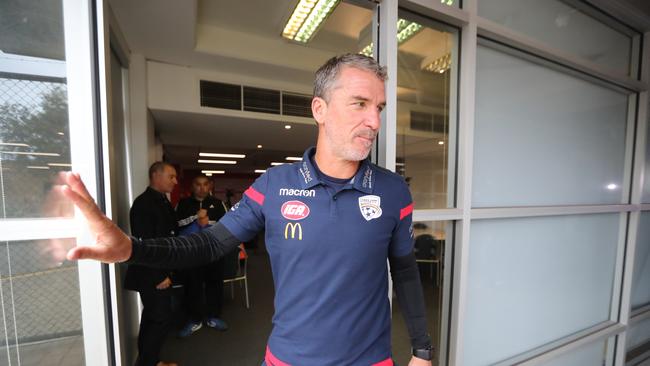 Marco Kurz current Adelaide United coach. Will this be his last pre match talk to the media? PIC TAIT SCHMAAL.