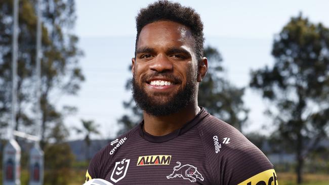 DAILY TELEGRAPH SEPTEMBER 23, 2024. Panthers player Sunia Turuva at the Panthers Rugby League Academy. Picture: Jonathan Ng