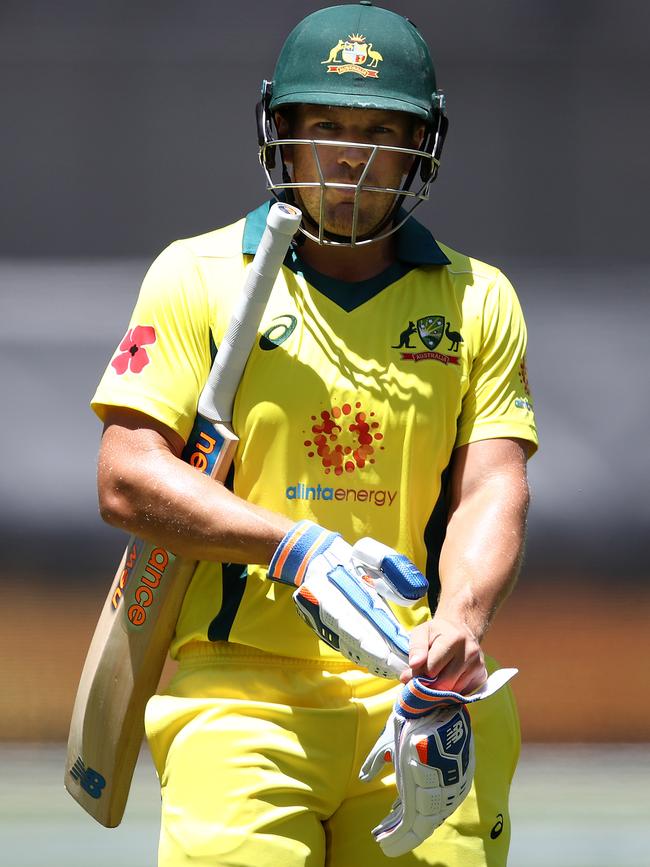 Aaron Finch after being dismissed against South Africa.