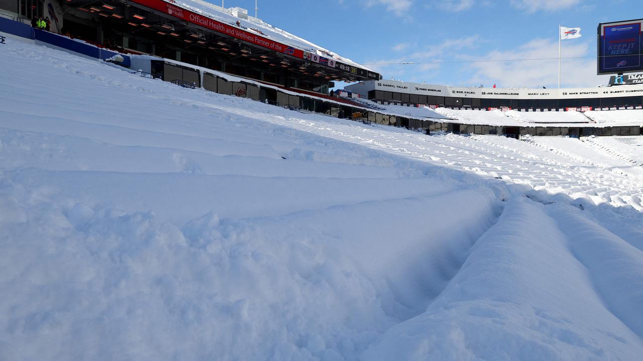 A general view of snow filling the stands at Highmark Stadium before the game between the Pittsburgh Steelers and the Buffalo Bills. Picture: Timothy T Ludwig/Getty Images