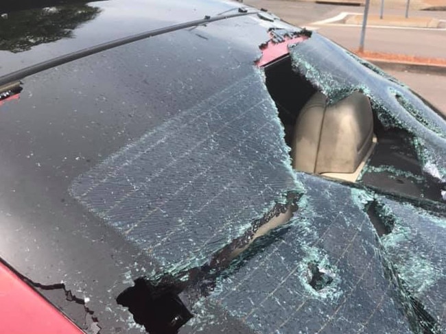 The damage to the rear windscreen of Darwin Council alderman Gary Haslett's car. Picture: Gary Haslett/ Facebook