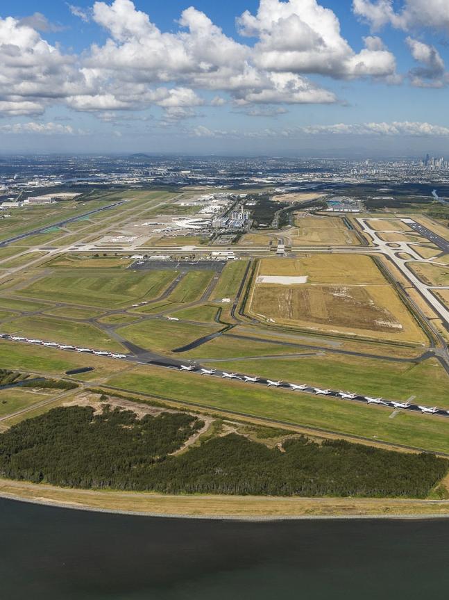 Aerial view of Brisbane Airport’s parallel runways.